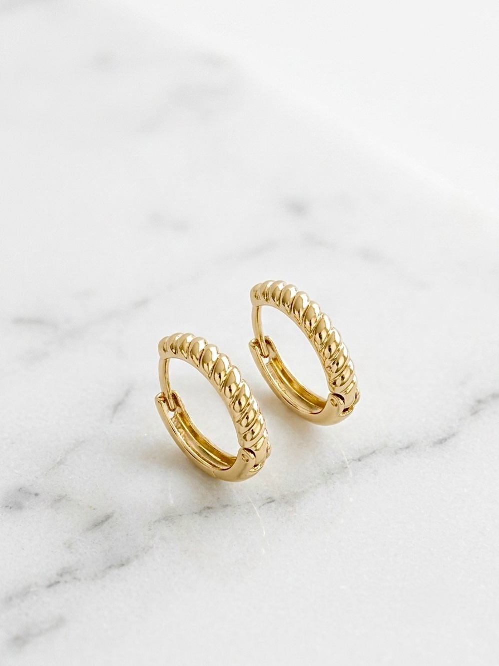 14K Gold Plated Twisted Rope Huggie Hoop Earrings | Water-Resistant Minimalist